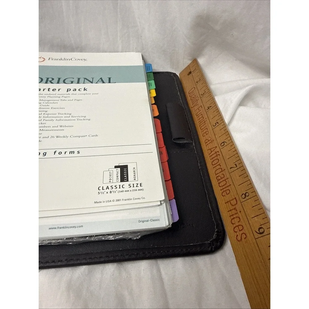 Franklin Covey BLACK  7 large Ring Binder Planner Faux Leather Inserts Guide Tab